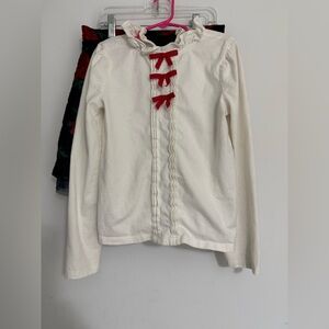 Janie and Jack Cream top shirt with Red Bows